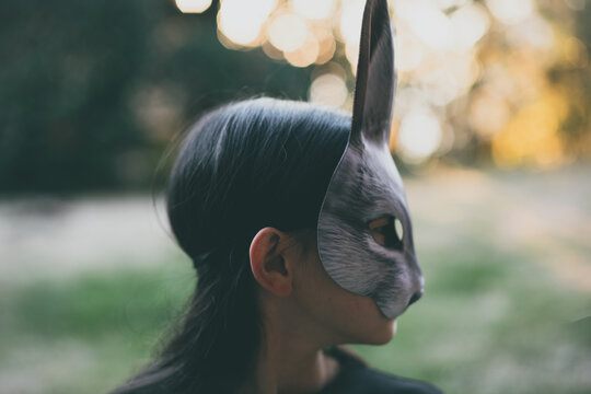 portrait of a girl with a rabbit mask