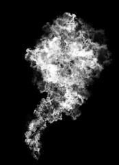 Abstract white puffs of smoke swirls overlay on black background pollution. Royalty high-quality free stock photo image of abstract smoke overlays on black background. White smoke explosion	