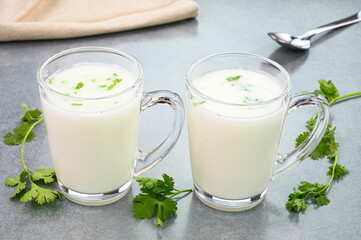 Buttermilk drink served in glass cups.