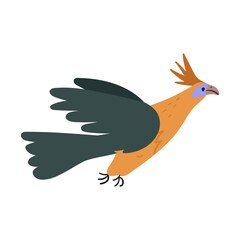 Hoatzin flying. Hand drawn flat vector illustration on white background. 