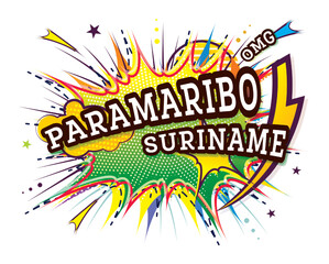 Paramaribo Suriname Comic Text in Pop Art Style Isolated on White Background. Vector Illustration.