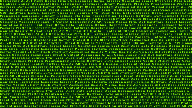 Green background with software and coding terms. Software developer and programming.
