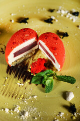 mousse pastry with mint and strawberry