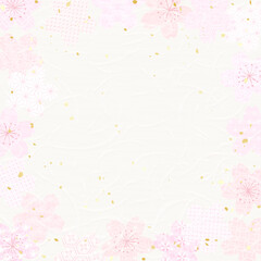 いろいろな模様の桜をあしらった和紙風背景イラスト
