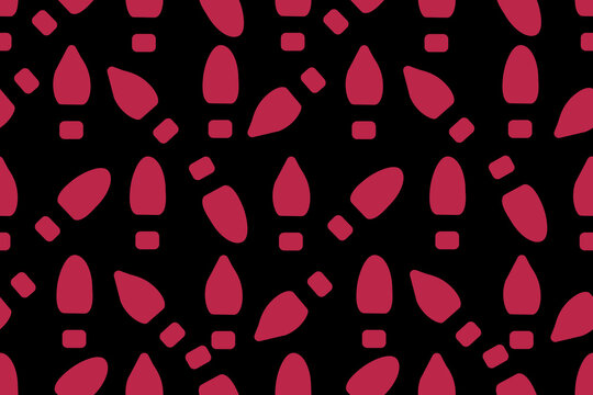 Viva magenta seamless pattern with traces of shoes on black background. Creative print for wallpaper in the shoe repair shop. Pathfinder concept. Print of bed linen and fabric.