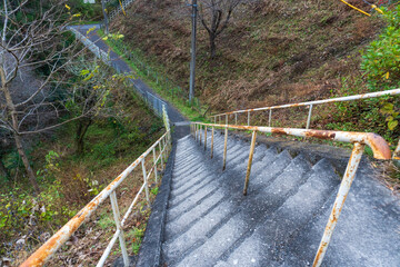 Long stairs at Shomaru station, Saitama, Japan.