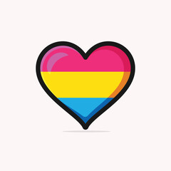 pansexual pride flag in a heart shape vector illustration