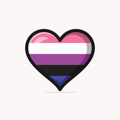 Gender fluid flag in heart shape vector illustration