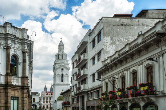Historic architecture in the civic center of Quito, Ecuador