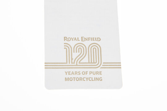 royal enfield clothing label motorbike classic logo brand and text sign on 120 year anniversary