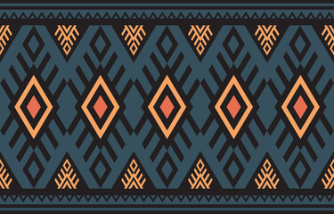 fabric texture clothing tribal geomatric design blue and orange fashion. colorful textile design for cloth fabric carpet background decorate. geometric seamless pattern design. 