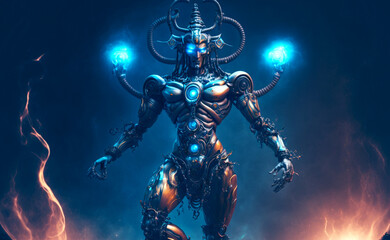Obraz na płótnie Canvas Hindu god Lord Shiva as a robotic man. Generative AI.