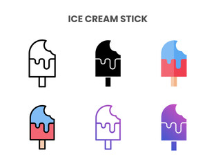 Ice Cream Stick icons vector illustration set line, flat, glyph, outline color gradient. Great for web, app, presentation and more. Editable stroke and pixel perfect.