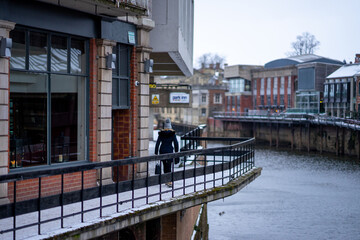 Beautiful view of York around Ouse Bridge , River Ouse with classic buildings in old town during...