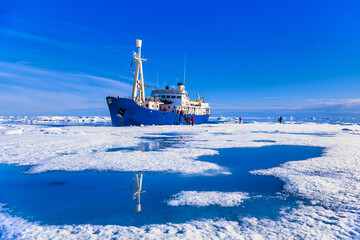 Cruise ship at the drift ice in arkis