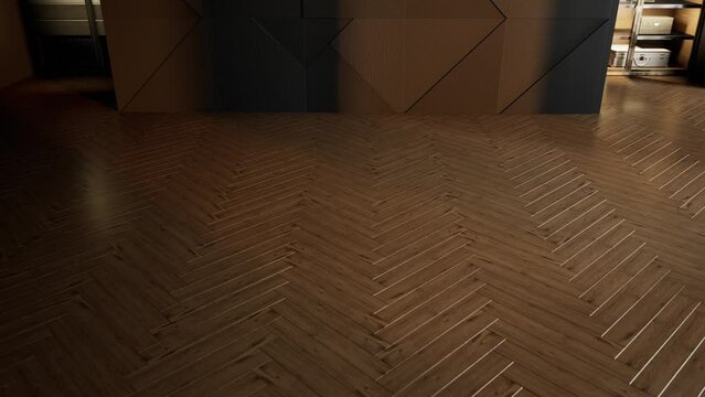 Wooden floor in modern contemporary inteior. Expensive parquet floor in luxury interior. 3d render