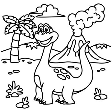 Cute dinosaurs cartoon characters vector illustration. For kids coloring book.