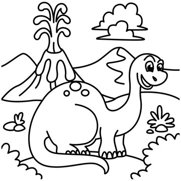 Cute dinosaurs cartoon characters vector illustration. For kids coloring book.