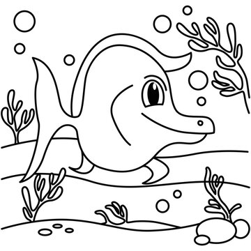 Cute fish cartoon characters vector illustration. For kids coloring book.