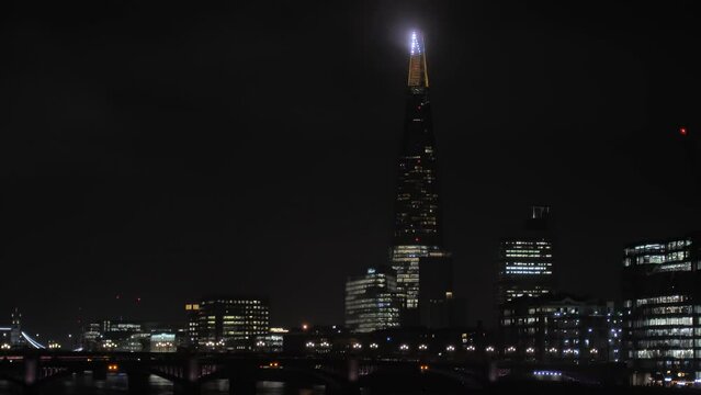 The Shard Skyscraper in London City, Nighttime, Static.