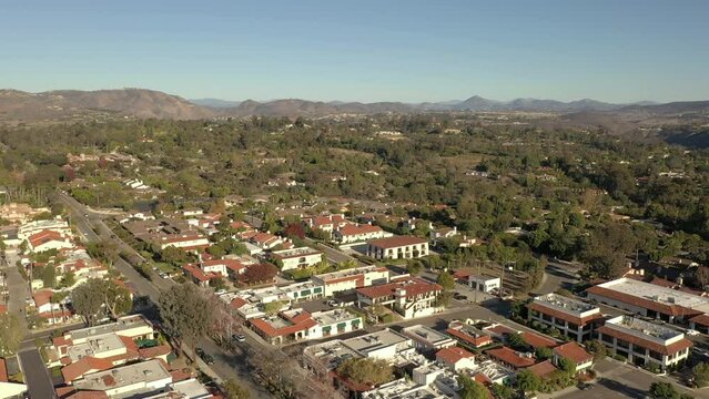 Drone panning shot of Rancho Santa Fe, a wealthy community in San Diego, California.