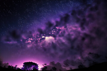 Purple black sky at night with numerous stars, stunningly clear at night, and dazzling starlight. Generative AI