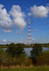 Power Line at the River Elbe in the Old Country, Lower Saxony