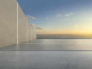 3d render of modern architecture with empty concrete floor, car presentation background.