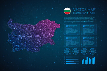Fototapeta na wymiar Bulgaria map infographics template for diagram, graph, presentation and chart with abstract geometric mesh polygonal light concept on blue background. Vector Illustration EPS10.