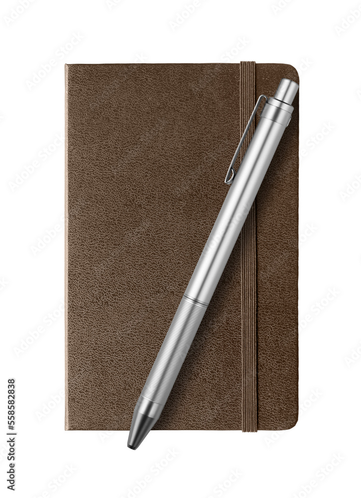 Canvas Prints Dark Leather closed notebook and pen isolated on white