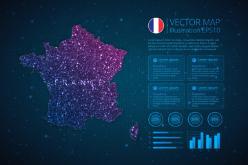 Fototapeta na wymiar France map infographics template for diagram, graph, presentation and chart with abstract geometric mesh polygonal light concept on blue background. Vector Illustration EPS10.