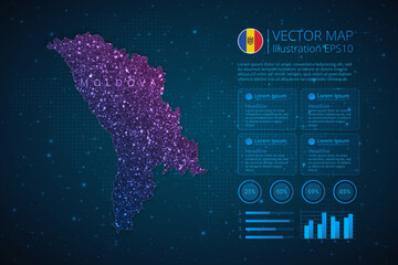 Fototapeta na wymiar Moldova map infographics template for diagram, graph, presentation and chart with abstract geometric mesh polygonal light concept on blue background. Vector Illustration EPS10.