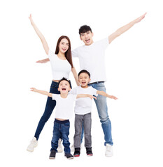 Happy Asian family  isolated on white background