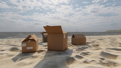 cardboard box on the beach