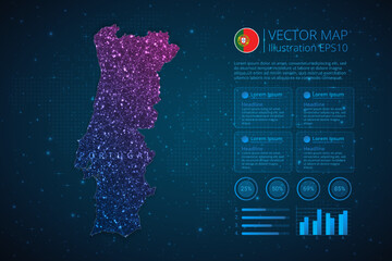 Fototapeta na wymiar Portugal map infographics template for diagram, graph, presentation and chart with abstract geometric mesh polygonal light concept on blue background. Vector Illustration EPS10.