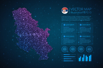 Fototapeta na wymiar Serbia map infographics template for diagram, graph, presentation and chart with abstract geometric mesh polygonal light concept on blue background. Vector Illustration EPS10.