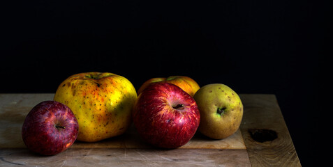 Set of apples with black background