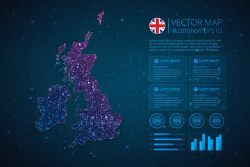 United Kingdom map infographics template for diagram, graph, presentation and chart with abstract geometric mesh polygonal light concept on blue background. Vector Illustration EPS10.