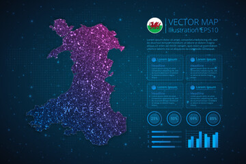 Fototapeta na wymiar Wales map infographics template for diagram, graph, presentation and chart with abstract geometric mesh polygonal light concept on blue background. Vector Illustration EPS10.