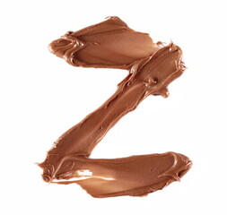 Cream chocolate spreading in shape letter Z, alphabet isolated on white, clipping path, top view