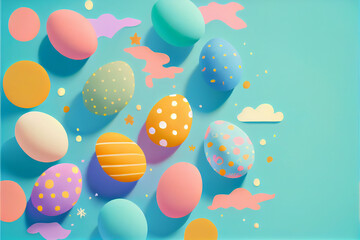 illustration of happy easter background with multicolour egg on pastel sky background