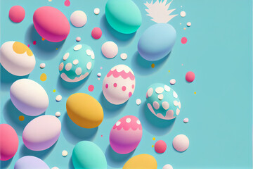 Fototapeta na wymiar illustration of happy easter background with multicolour egg on pastel sky background