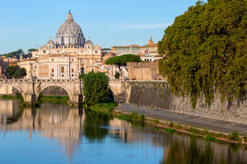 Aelian Bridge (Ponte Sant'Angelo) across the the river Tiber, leading to Castel Sant'Angelo, Rome, Italy