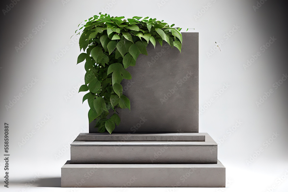 Wall mural Concrete empty podium and green