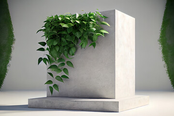 Concrete empty podium and green tree