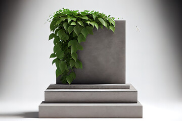 Concrete empty podium and green