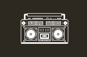 Vintage boombox of the 80s, Retro Cassette Player Stereo system . Pixel art