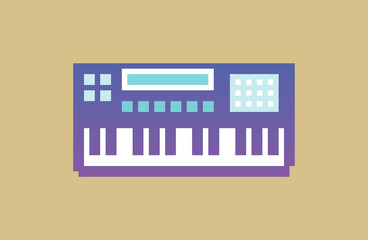 Purple synthesizer flat illustration, pixel art