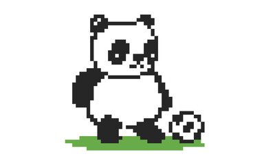 Obraz premium Panda playing football pixel art