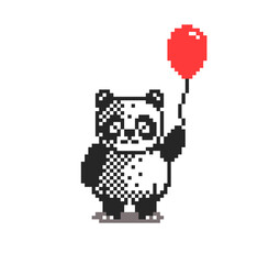 Cute panda with red balloon